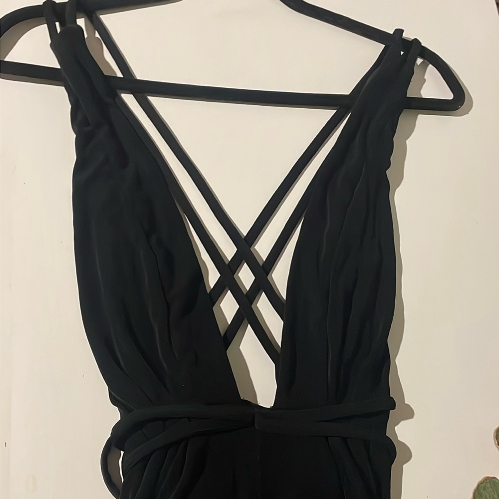 Free People Black Maxi with deep V neck Size Large